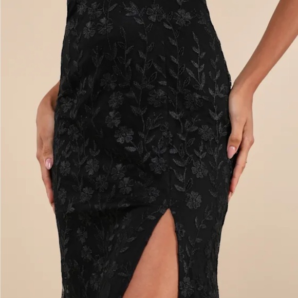 Lulu’s NWT Black Floral Embroidered Strapless Evening Gown LongMaxi Dress Small - Picture 4 of 7